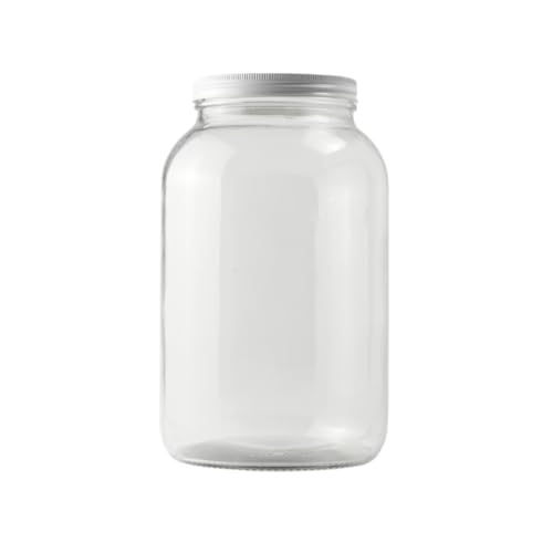 1 Gallon Glass Jar with Lid | Wide Mouth Container with White Metal Cap - size: 1 Pack