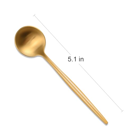 5.1 Inches Satin Gold Coffee&Tea Spoons,Small Demitasse Spoon,Mini Spoons For Stirring,Gold Teaspoons Set Of 4 SS18/10 Solid Round Spoon - color: Gold, size: 5.1 Inch