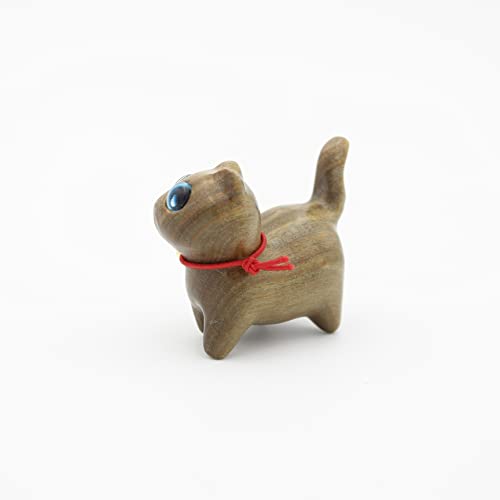 Green Sandalwood Hand Carved Wood Cat, Kitten & Treasure Cat Sandalwood Sculpture Gift & Home Decor Figurine - color: Green