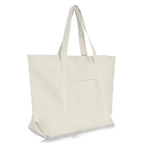 22" Heavy Duty Cotton Canvas Tote Bag (Zippered) - color: Natural