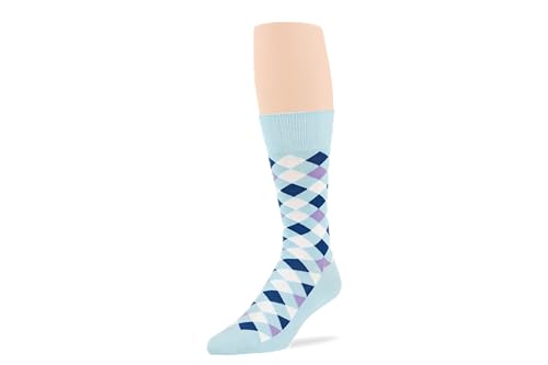 7BIGSTARS Men Cotton Patterned Crew Dress Socks 4-6 Pack, L 9-12 - color: 04b - Estate Blue, Light Blue (A46)