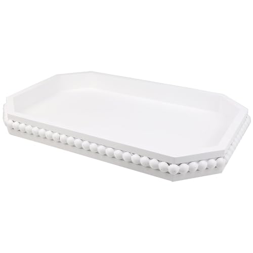 Hrastany White Wood Serving Tray with Beads, Farmhouse Decorative Tray for Table Centerpiece, Christmas Wedding Halloween Home Decor - color: White-c8, size: 15.7" x 10.2" x 1.6"