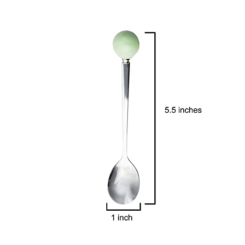 Stainless Steel Coffee Spoon,Teaspoon,Sugar Spoons,Korean Dessert Spoon with Ceramic Ball, 4 Pieces 5.5 Inches Green - color: Green