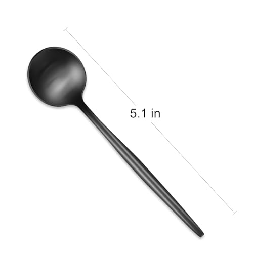 5.1 Inches Satin Black SS18/10 Teaspoon,Set Of 4 Stainless Steel Mini Coffee Spoons,Small Tea Spoon,Black Demitasse Spoons,Espresso Spoon - color: Black, size: 5.1 Inch