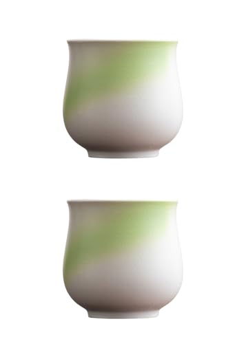 4-Oz Ceramic Espresso Cups Set - Multi-Color, Handle-Free Design for Home & Cafe | Dishwasher-Safe Stoneware Cups (Kiln turning green, 2) - color: Kiln turning green, size: 2