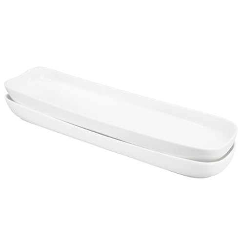 Olive Plate, 2 Curved Olive Tray - Large, Chip Resistant,Cheeses and Appetizers, White Porcelain Olive Canoe, Dishwasher Safe, For Snacks, Condiments, Or Appetizers 14.2 Inch - color: White Set of 2, size: 14.2 Inch