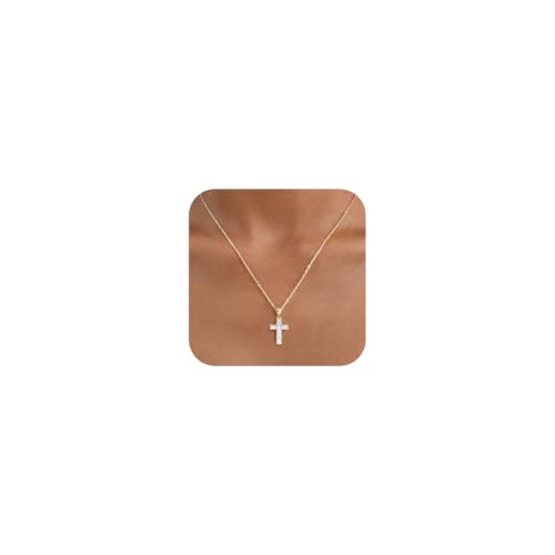 Mother of Pearl Cross Necklace for Women, 14K Gold Plated Christian Jewelry