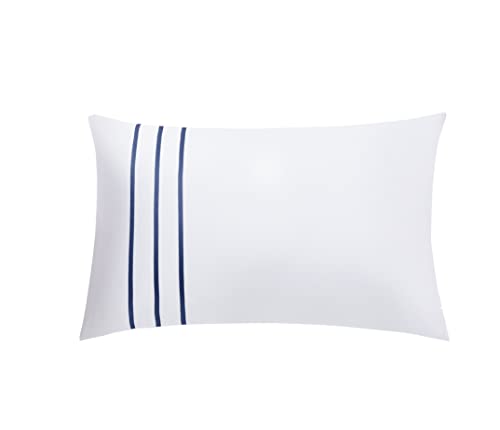 Duvet Cover Set 3 pcs(1 Duvet Cover+2 Pillowcases) 100% Cotton Sateen Woven Hidden Zipper Closure(White Navy,Queen) - color: White Navy, size: Queen