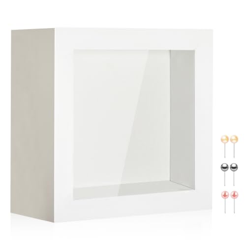 3x3 Mini Shadow Box Picture Frame with Real Glass and Linen Back - color: White + Thickened Panel + Foam Packaging, size: 3x3