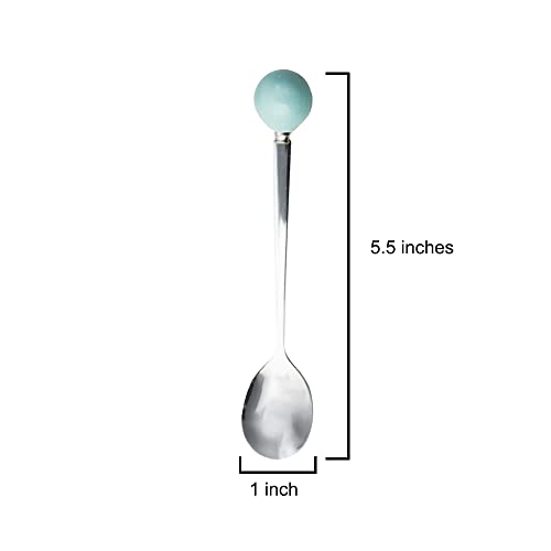Stainless Steel Coffee Spoon,Teaspoon,Sugar Spoon,Korean Dessert Spoon with Ceramic Ball, Spoons 4 Pieces 5.5 Inches Blue - color: Blue