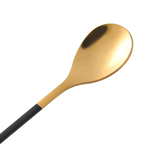 AnSaw Elegant Black & Gold Leaf Coffee Spoons - 10-Piece, 4.7" Mini Spoon - color: Black & Gold