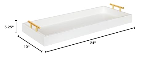 Kate and Laurel Lipton Narrow Decorative Tray with Polished Metal Handles, White and Gold - color: White/Gold
