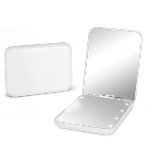 Kintion Pocket Mirror, 1X/3X Magnification LED Compact Mirror (White) - color: White