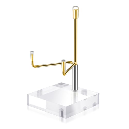 Sibba Adjustable Metal Arms Acrylic Display Stand with Gold Base Small Photo Easel Holder for Pictures, Books, Coral, Geodes, Rocks, Home Décor Accents - color: Golden, size: S