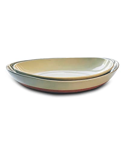 Mora Ceramic Large Serving Bowls- Set of 2 Oval Platters for Entertaining. Modern Kitchen Dishes for Dinner, Fruit, Salad, Turkey, etc. Oven, Dishwasher Safe, 55/35 oz, 13.5" / 11.8" - Neutrals - color: Assorted Neutrals, size: XL & L