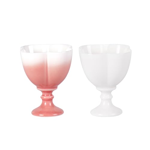 KAMMAK Tea Cup, 1.8oz Small Ceramic Tea Cups Set of 2 for Home, Tea Party, Office, Cute Porcelain Teacups with Short Stem, Chinese Kungfu Tea Set for Hot/Cold Drink (White and Red) - style: 692N+693N White and Red