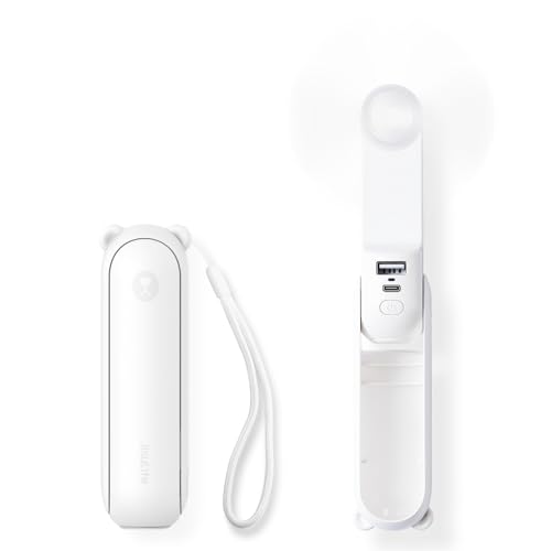 JISULIFE 3 IN 1 Portable Fan with Power Bank & Flashlight Featured - color: White