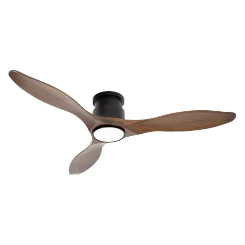 52'' Amber Ceiling Fan with Lights, Low Profile Flush Mount - color: Flush Mount - Amber wood - pointed