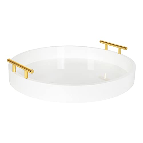 Kate and Laurel Lipton Modern Round Tray, 15.5" Diameter, White and Gold, Decorative Accent Tray for Storage and Display - color: White, size: 15.5"