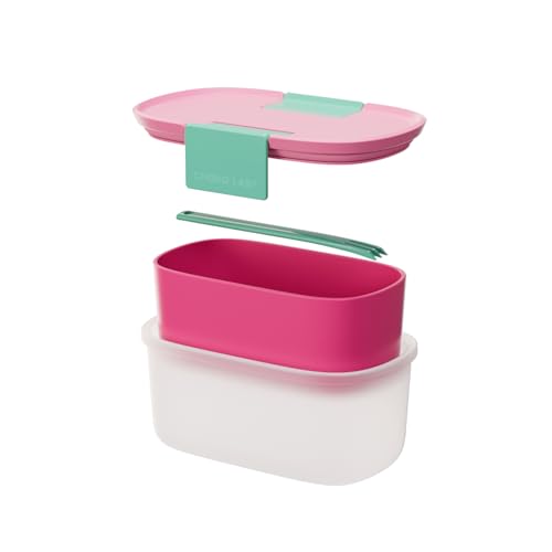 CHAKO LAB Fruit Storage Containerswith Removable Colander, Built-in fruit fork, Food Storage Containers with Lids 21oz(strawberry) - color: strawberry