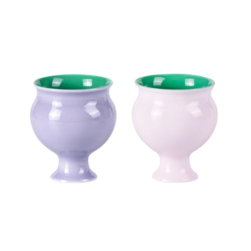 KAMMAK Tea Cups, 3oz Small Tea Set of 2 for Home, Party, Office, Porcelain Tea cups with Short Stem, Cute Ceramic Teacups, Chinese Kungfu Tea Set for Hot/Cold Drink (Apricot Pink and Hibiscus Purple) - style: 676N+677N Pink and Purple