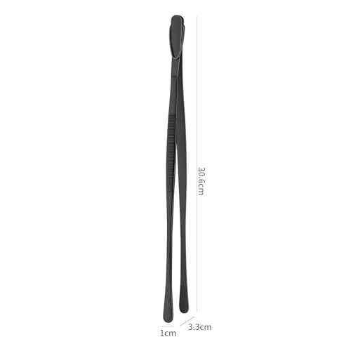 DEHOV 12 Inch Stainless Steel Black Cooking Tongs Set of 2, Metal Chef Food Tweezers For Cooking, Long Metal BBQ Tongs For Pasta, Black Pickle Grabber - color: Black