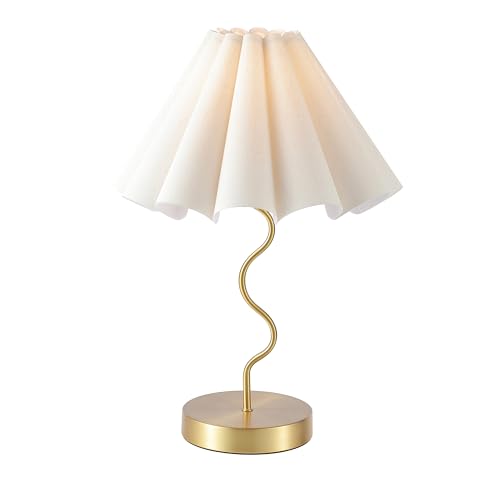 EOEYYOYB Pleated Table Lamp, Table Lamp for Bedroom, Bedside Lamps for Nightstand with Linen Lampshade, Modern Lamp for Bedroom Home Office Decor - color: Gold