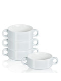 French Onion Soup Bowls with Handles, 12-Ounce Stackable Soup Crocks, Ceramic Soup Bowls Dishwasher, Oven, Microwave Safe, Large Ramekins Bowls Set of 4 (White) - color: White