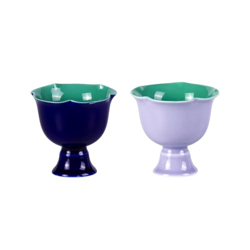 KAMMAK Tea Cup, 2.6oz Small Tea Cups for Home, Party, Office, Porcelain Tea Cup Set, Ceramic Teacups, Chinese Kungfu Tea Set for Hot/Cold Drink (Purple and Dark Blue) - style: 674N+675N Purple and Blue