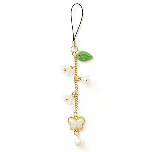 Phone Charms with Lily of the Valley & Butterfly Aesthetic Y2K Cell Phone Charms Strap Accessories for Bag Keychain Airpods Camera Pendants Decor for Women - color: White-Lily of the Valley