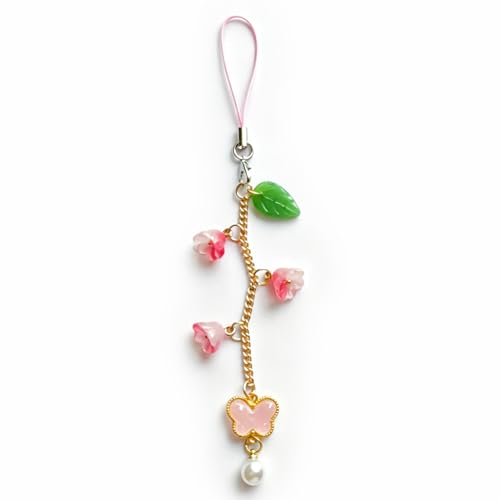 Phone Charms with Lily of the Valley & Butterfly Aesthetic Y2K Cell Phone Charms Strap Accessories for Bag Keychain Airpods Camera Pendants Decor for Women - color: Pink-Lily of the Valley