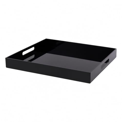 Black Acrylic Serving Tray 20x16 with Cut Handles - Spill Proof Acrylic Decorative Tray Organiser for Ottoman Coffee Table Countertop - color: Black, size: 20" x 16" x 2"