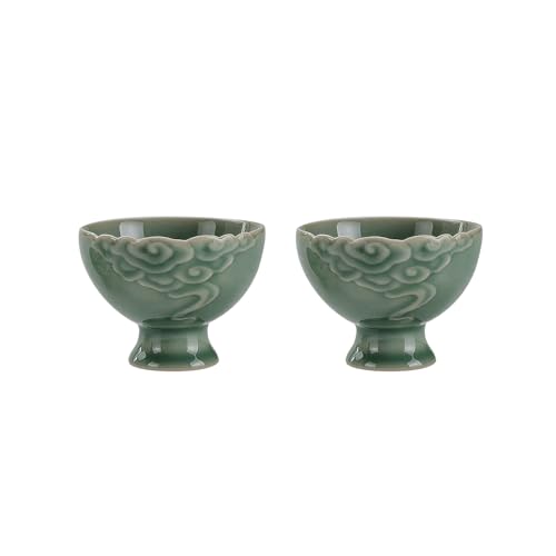 KAMMAK Tea Cup Set of 2 Small Tea Cups 3.7oz Green Porcelain Tea Cup Set, Asian Ceramic Teacups for Home, Party, Office, Chinese Kung Fu Tea Set for Hot/Cold Drink - style: 722N Auspicious Clouds
