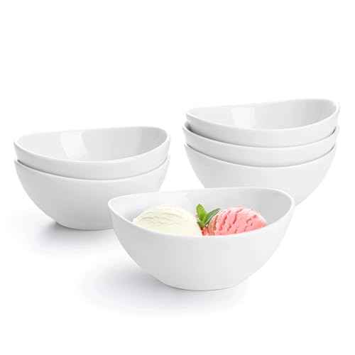 Sweese 10 oz Small White Porcelain Bowls - Set of 6 Dessert, Ice Cream, Snack & Yogurt Bowls, Ceramic Serving Bowls for Rice or Soup - color: White, style: Small (10 oz)