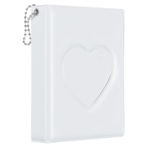 PATIKIL 3 Inch Mini Kpop Photocard Binder 2.5"x3.5" Album with 32 Pockets Small Bookshelf Love Heart Picture Holder Book for Collection, White - color: White