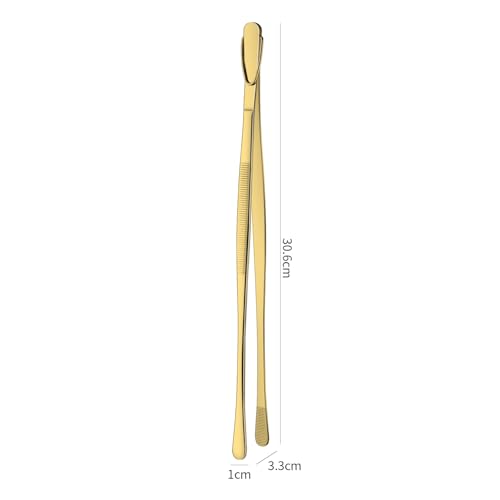 DEHOV 12 Inch Gold Stainless Steel Kitchen Tweezers For Cooking Tongs Set of 2, Metal Long Food Tweezers, BBQ Grill Tongs For Pasta - color: Gold