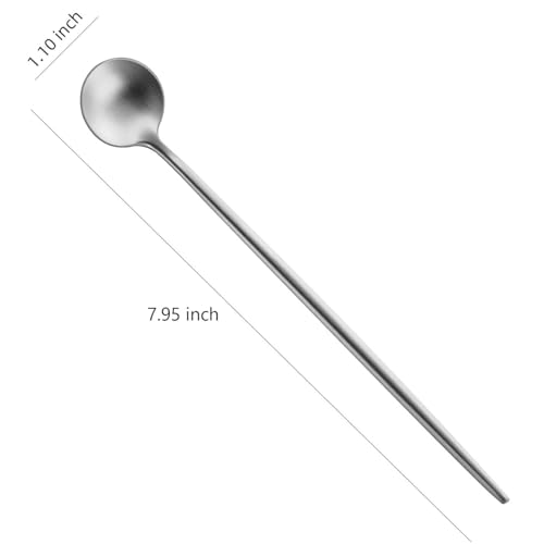 DEHOV 9 Inches Long Iced Teaspoons Set,4 Pieces Stainless Steel 18/10 Latte Spoon,Long Handle Coffee Stirring Spoons,Durable Cocktail Mixing Spoons,Dishwasher Safe Long Spoons For Dessert - color: Silver, size: 9 Inch