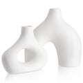Patelai Set of 2 Mid Century Modern Home Decor Donut Vases, White - color: White