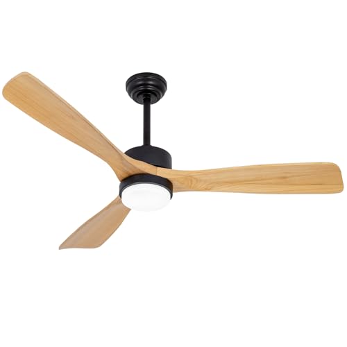 52" Natural Ceiling Fan with Lights Remote Control - color: Natural wood ceiling fan
