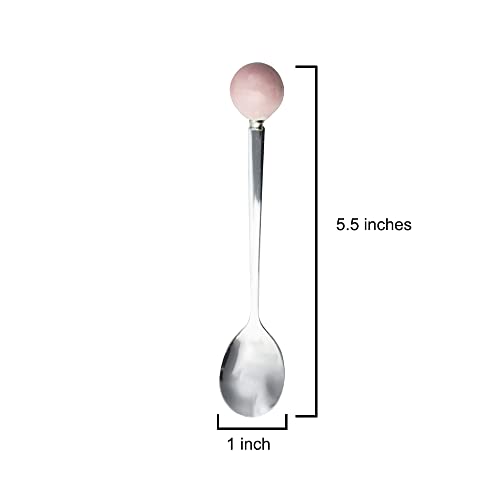 Stainless Steel Coffee Spoon,Teaspoon,Sugar Spoon,Korean Dessert Spoon with Ceramic Ball, Spoons 4 Pieces 5.5 Inches Pink - color: Pink