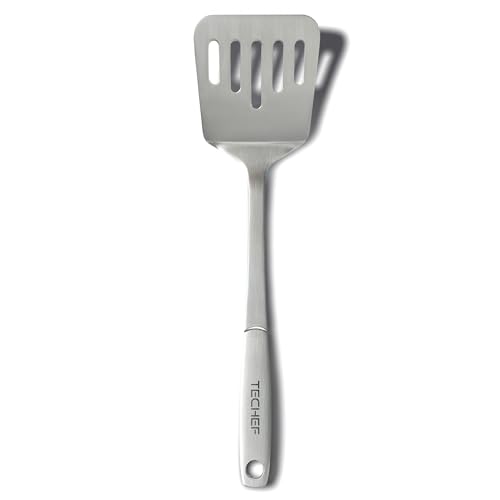 TECHEF - ChefCore 304 Stainless Steel Slotted Turner Spatula with Ergonomic Handle, One-Piece Unibody Design, Rustproof & Heat Resistant, 10.5" Serving Utensil – Made in Korea - size: Slotted Turner