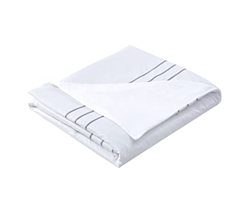 Karen 3 Pieces White Duvet Cover Set Without Filling Grey Stripe Trim 100% Egyptian Cotton 300 Thread Count Soft Sateen Hotel Collection Zipper Closure Corner Ties (White Grey, Queen)… - color: White Grey, size: Queen