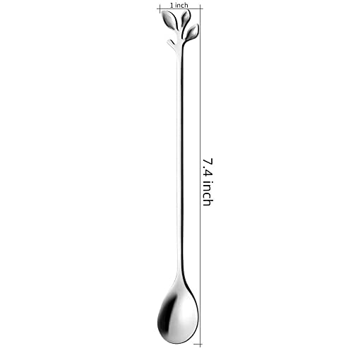 AnSaw 6-Piece Elegant Silver Leaf Long Handle Teaspoons - 7.4" - color: Silver