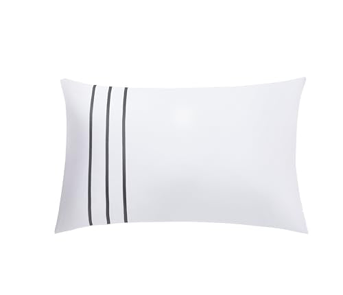 Karen 2 Pieces White Duvet Cover Set Without Filling Grey Stripe Trim 100% Egyptian Cotton 300 Thread Count Soft Sateen Hotel Collection Zipper Closure Corner Ties (White Grey, Twin)… - color: White Grey, size: Twin