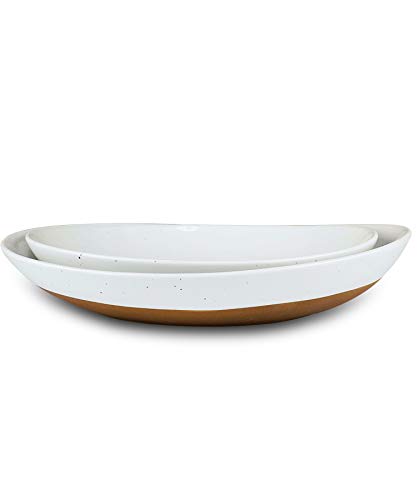 Mora Ceramic Large Serving Bowls- Set of 2 Oval Platters for Entertaining. Modern Kitchen Dishes for Dinner, Fruit, Salad, Turkey, etc. Oven, Dishwasher Safe, 55/35 oz, 13.5" / 11.8" - Vanilla White - color: Vanilla White, size: XL & L