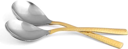 Copper Serving Spoon with Hammer Handle, Table Spoon for Kitchen, Dinnerware, Serve ware (set of 2)