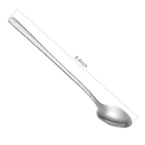 8.4-Inch Hammered Ice Tea spoon Long Handle, Coffee Spoon, Ice Cream spoons, Stainless Steel Cocktail Stirring Spoons, Tea spoon，Set of 6 - color: Silver