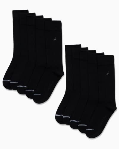 Nautica Mens Dress Socks Comfort Stretch Business Formal Crew Socks 10 Pack - color: All Black