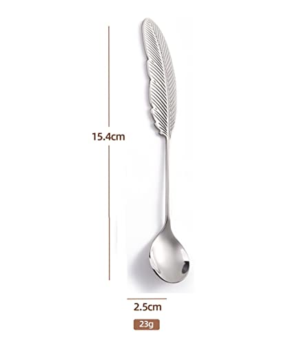 10 Pieces Dessert Spoons Stainless Steel, Cute Teaspoons Set, Espresso Spoons for Coffee Tea Ice Cream Cake Pudding Dessert Condiment, Coffee bar Stirring Spoons, Feather Shape 6.1 inch - size: Silver
