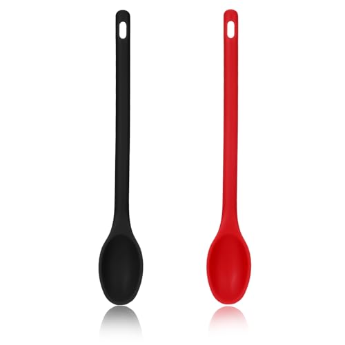 2Pcs Long Spoons for Stirring,Shimmeroo Mixing Spoons for Cooking Long Stirring Spoon for Baking Serving Stir Spoon (Red & Black)
